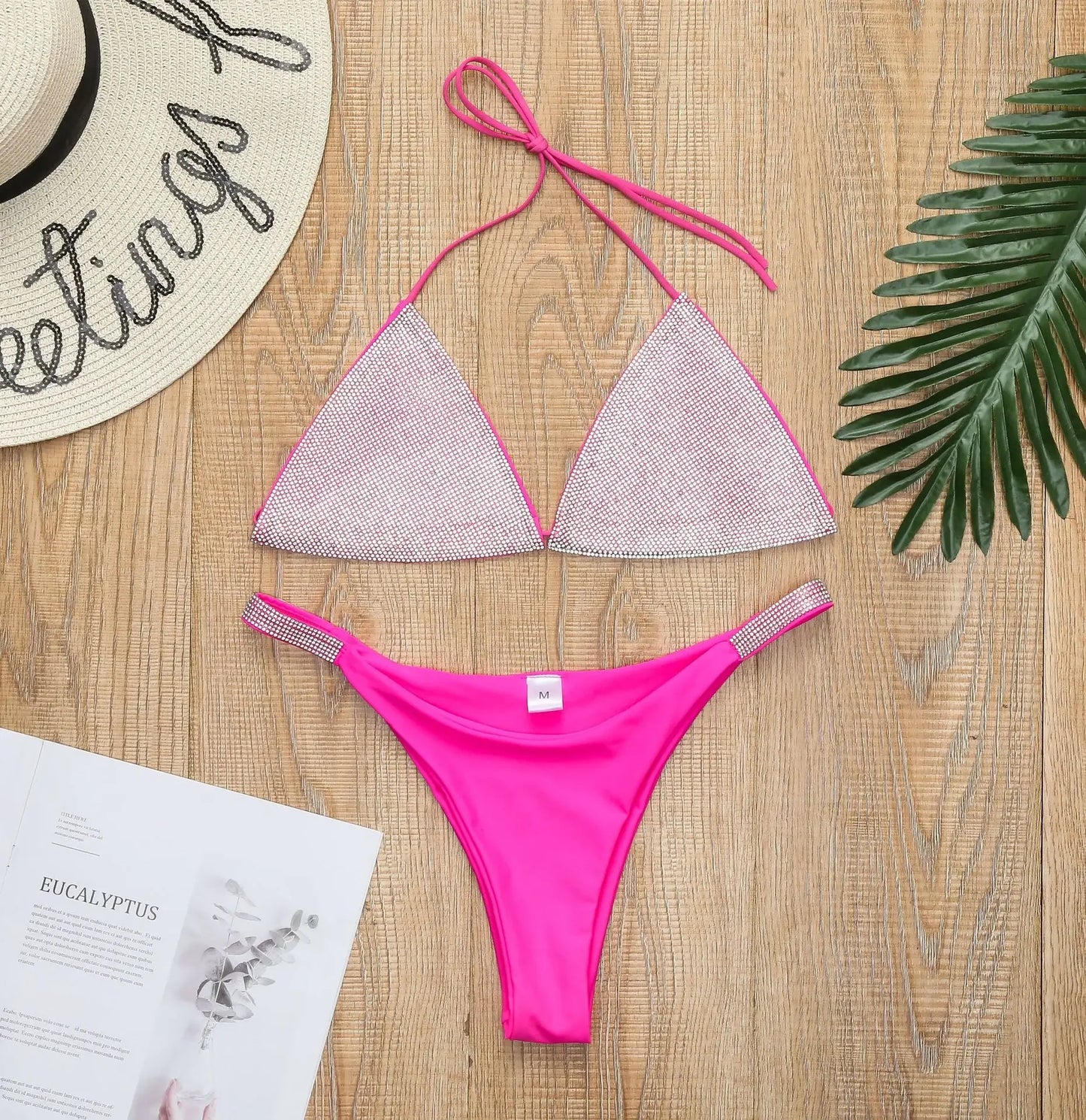 Bikini 2026 Sexy con strass di diamanti, costume da bagno tinta unita, bikini a triangolo con allacciatura al collo da donna, set da bagno, bikini da spiaggia femminile