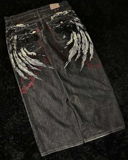2024 New American Trend Retro Hip-hop Embroidery Pattern Baggy Jeans For Men And Women Y2K Harajuku Gothic Wide Pants Streetwear