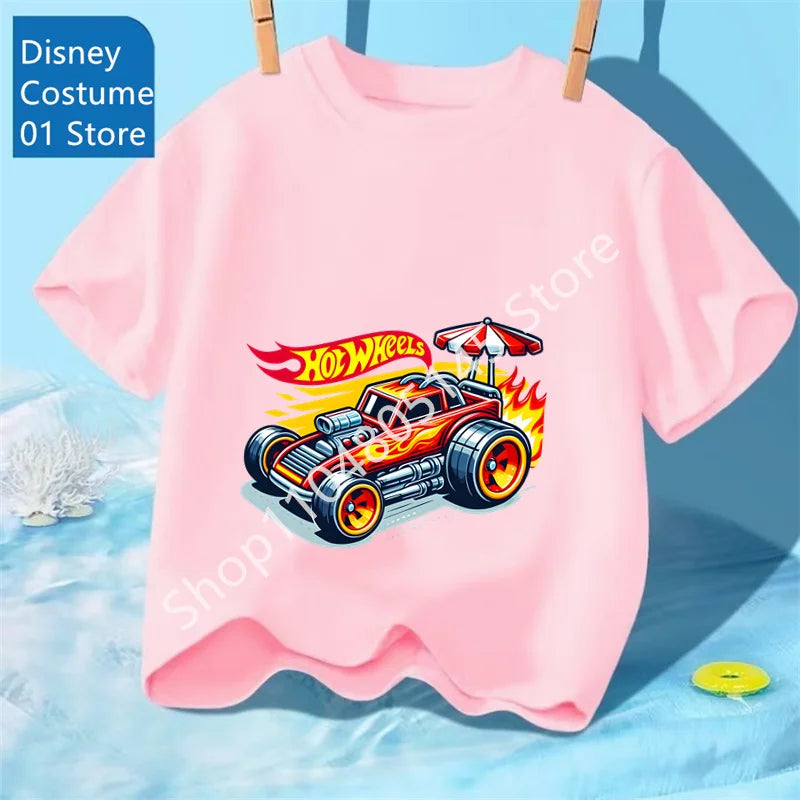 Maglietta per ragazzi, abbigliamento per bambini, magliette con stampa di auto Hot Wheels Race, top grafici, maglietta gialla per bambini, taglie da 8 a 12 anni.