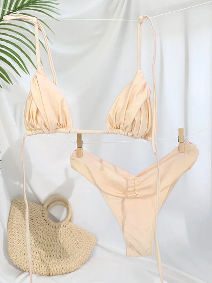 Sexy Folds Bikini Set Solid Micro Bikinis Women Swimsuit Female Triangle Swimwear Beach Wear Bathing Suit