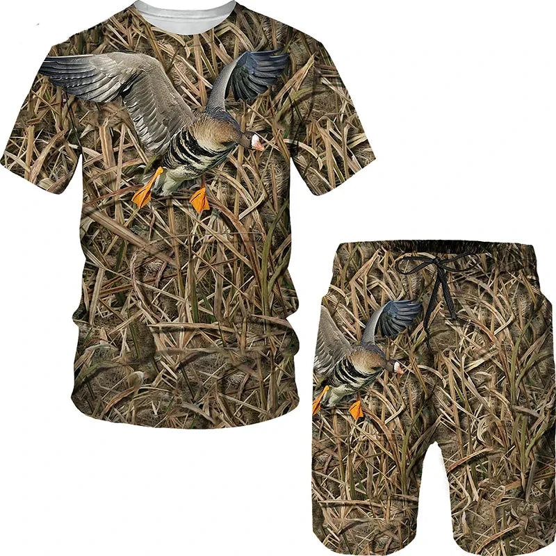 Animal Wild Boar Fox 3D Print 2Pcs set Camouflage Hunting T-Shirt Sets Fashion Men O-Neck Tracksuit Oversized Man Sweatshirt