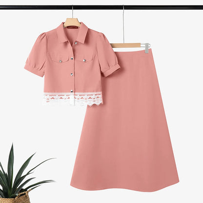 ZANZEA Elegant Lace Dress Sets Women Short Sleeve Shirts and Long Skirts Casual 2 Piece Outfits Korean Loose Streetwear 2PCS
