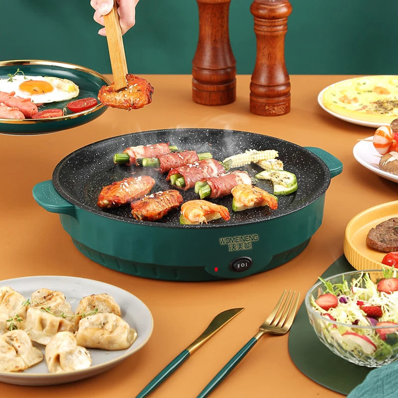 Padella elettrica multicooker 220V per uso domestico, barbecue, frittura di pesce, bistecca, padella antiaderente, macchina per cucinare
