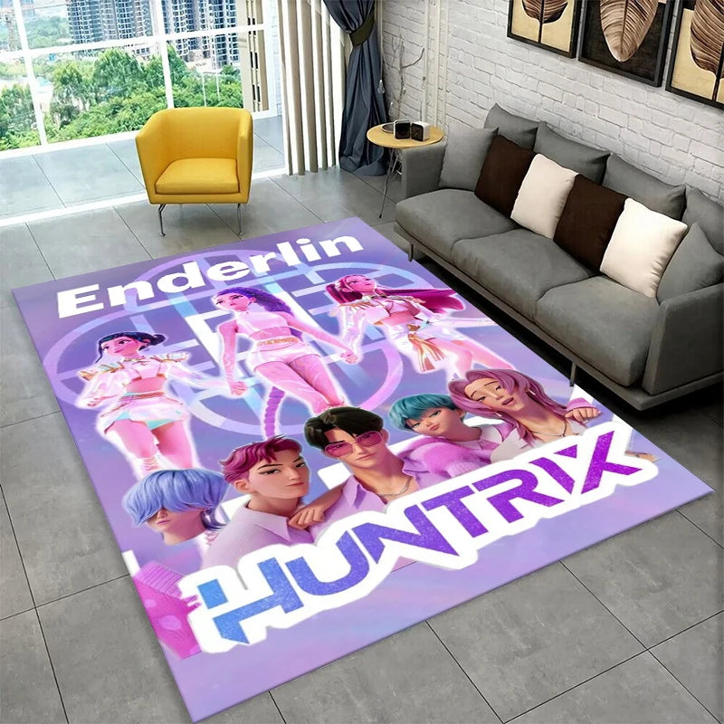 Tappeto Kpop Demon Hunter Rumi Mira Zoey Cartoon Group per sala giochi, camera da letto, soggiorno, divano, decorazione per la casa, tappeto antiscivolo