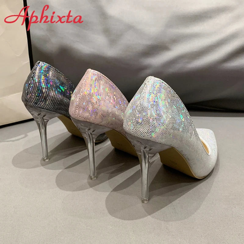 Aphixta Scarpe con tacco a spillo trasparenti alte 10 cm, décolleté da donna colorate e scintillanti, perfette per feste ed eventi, taglie grandi 33-50