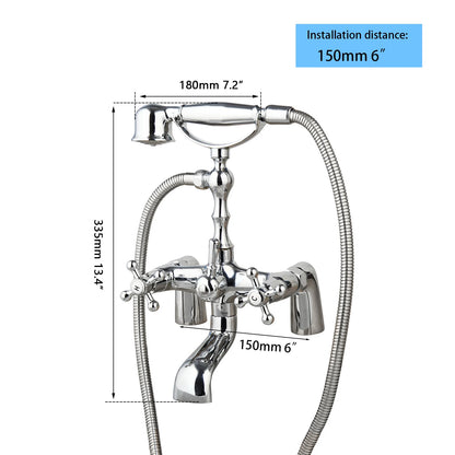 JIENI Bathtub Shower Faucet 2 Handles Telephone Style Faucets  Multiple Style Deck Mounted Hot Cold Tap W/ Handheld Showerhead