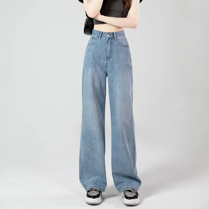 High Waist Wide Leg Slimming Jeans Women's Loose Personality New Korean Version Straight Tube Floor-Length Draping Pants