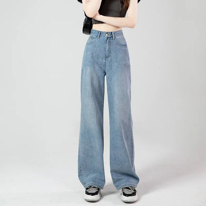 High Waist Wide Leg Slimming Jeans Women's Loose Personality New Korean Version Straight Tube Floor-Length Draping Pants