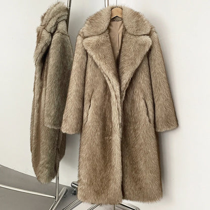 Fur Coat Eco-friendly Artificial Fur Coat Faux Fur Jacket Lapel Covered Button Loose Casual Women Coats Women's Winter Jacket