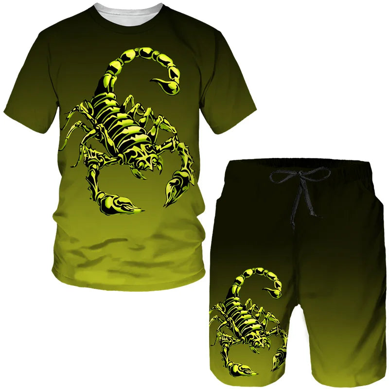 Nuovo set di magliette e pantaloncini con stampa 3D Scorpion, tuta da uomo, maglietta a maniche corte oversize, set di pantaloni, abbigliamento da uomo