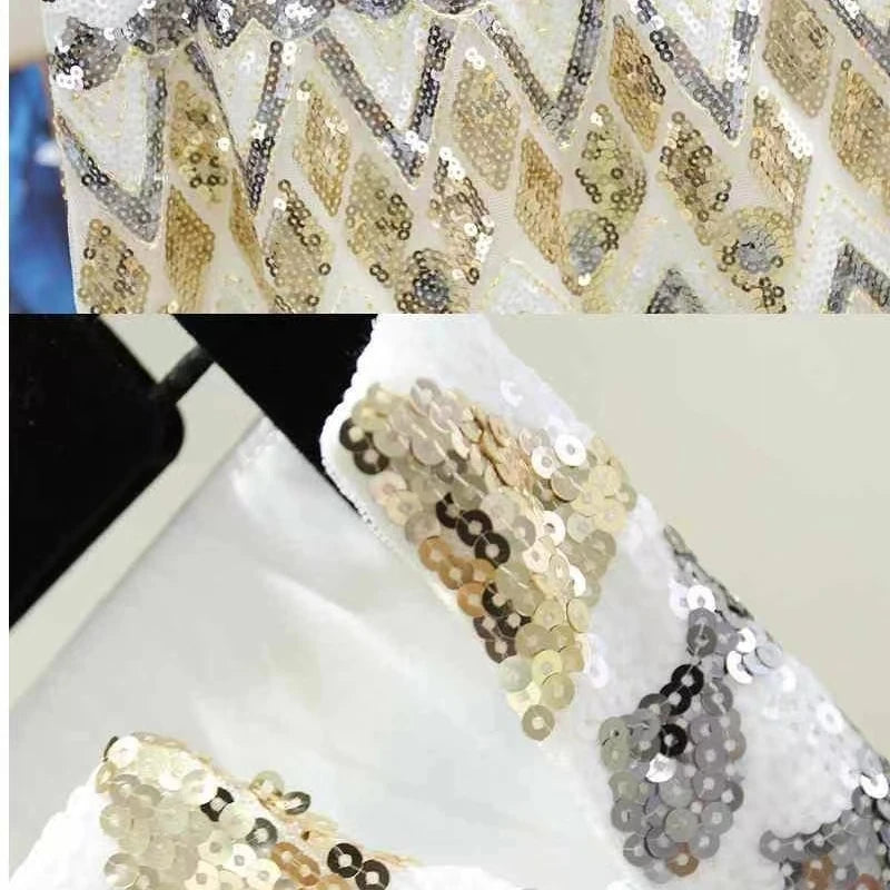Autumn Women's heavy work nail Sequin abstract pattern high waisted A-line versatile skirt short skirt