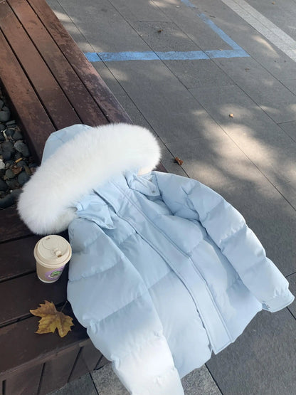American Retro Y2K Coat Parkas Long Sleeve Women Casual Vintage Zipper Faux Fur Collar Jacket 2025 Autumn Streetwear