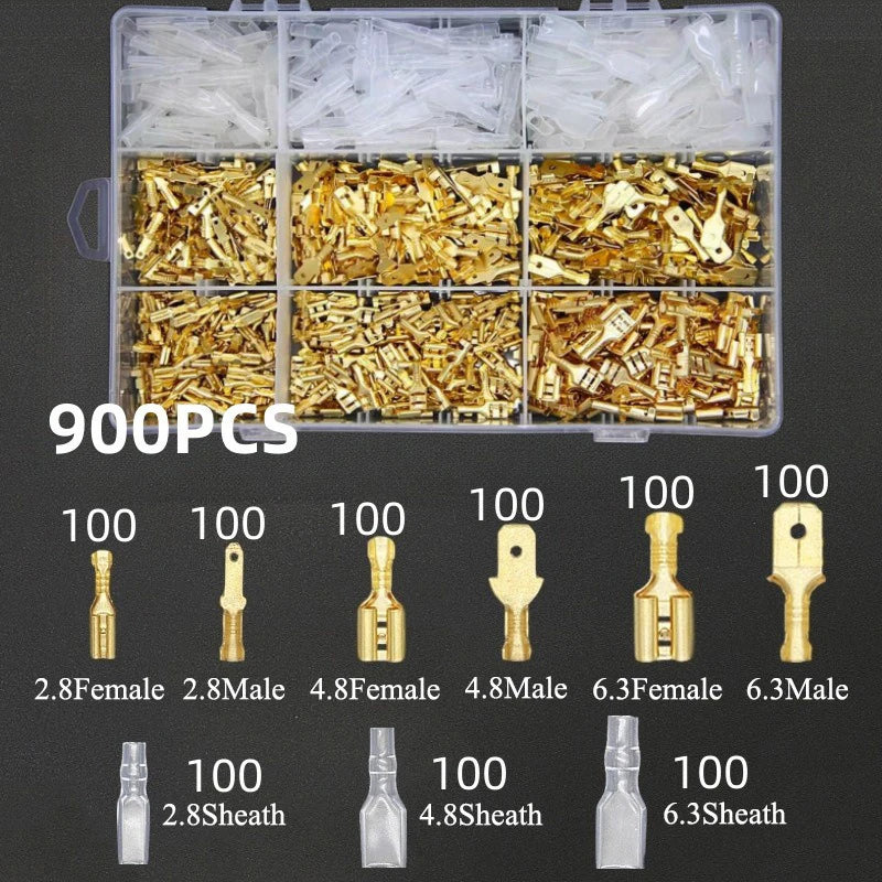 Insulated Male Female Wire Connector Tabs Set 2.8/4.8/6.3mm Electrical Crimp Terminals Brass Spade Terminal Connectors Kit
