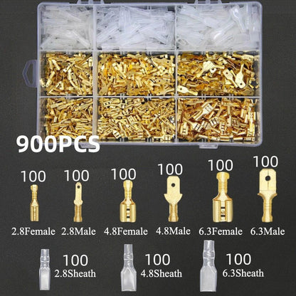 Insulated Male Female Wire Connector Tabs Set 2.8/4.8/6.3mm Electrical Crimp Terminals Brass Spade Terminal Connectors Kit