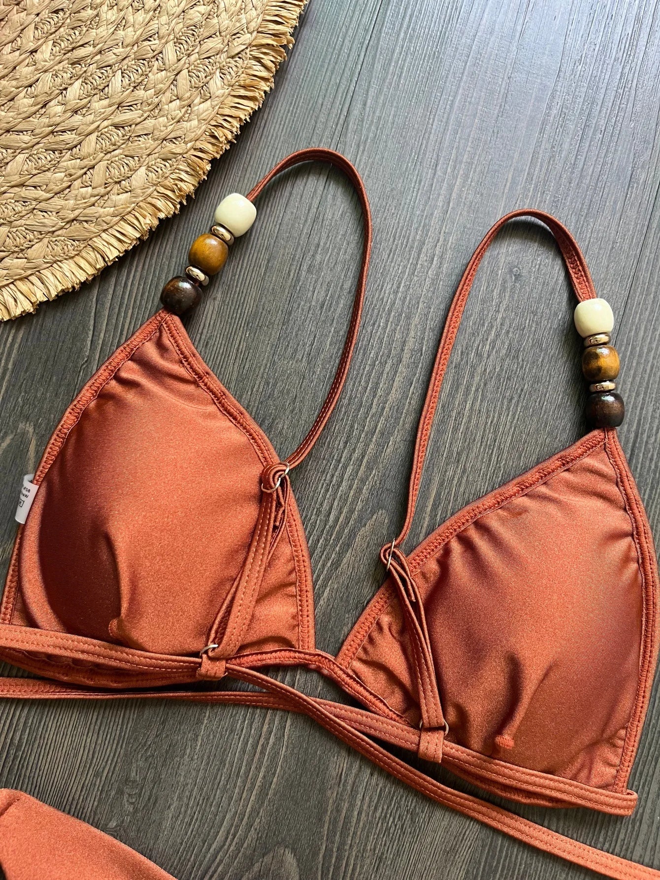 Bikini sexy marrone 2026 da donna con perle, spalline, fori, reggiseno push-up, perizoma, costume da bagno brasiliano da spiaggia, micro costume da bagno