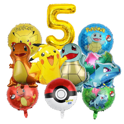 10pcs Cartoon Theme Party Balloon jump Pikachu Little Fire Dragon Jenny Turtle Foil Balloon Kids Birthday Party Decoration Gifts