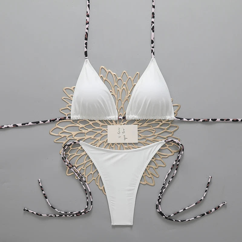 Bikini sexy leopardato da uomo, costume da bagno 2026, bikini micro tanga con laccetti all'americana, set di costumi da bagno femminili per donna, costume da bagno