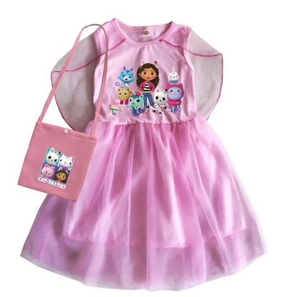 Mochila Gabby's Dollhouse Dress Bambini Gabbys Chat Vestiti Ragazze Manica corta Abiti casual Bambini Matrimonio Principessa Abiti