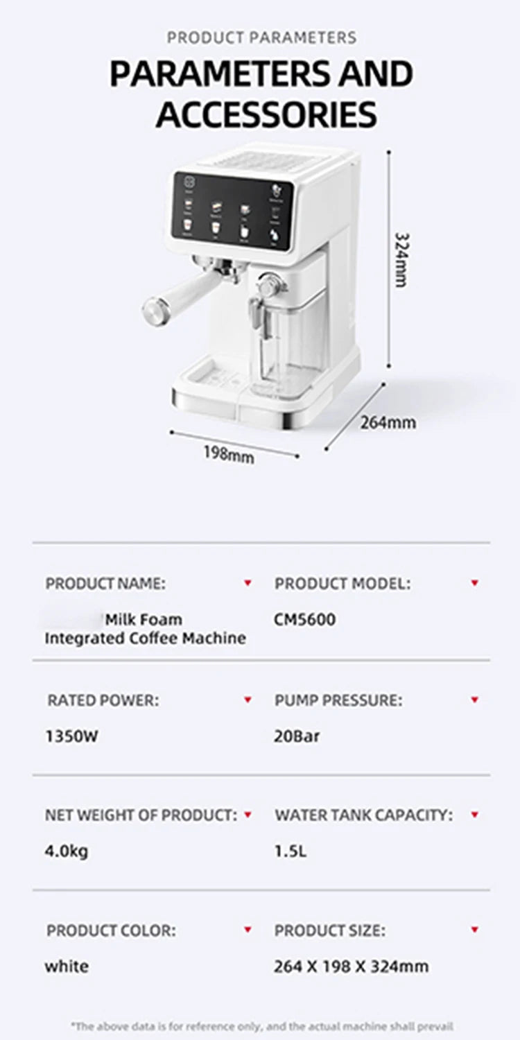 Macchina per caffè espresso italiana per uso domestico, ad alta pressione, automatica, con schiuma di latte, schermo a colori intelligente, macchina per caffè integrata