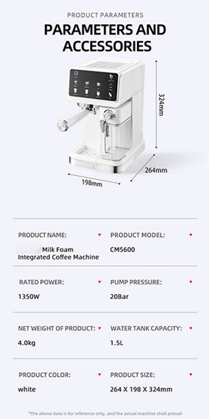 Macchina per caffè espresso italiana per uso domestico, ad alta pressione, automatica, con schiuma di latte, schermo a colori intelligente, macchina per caffè integrata