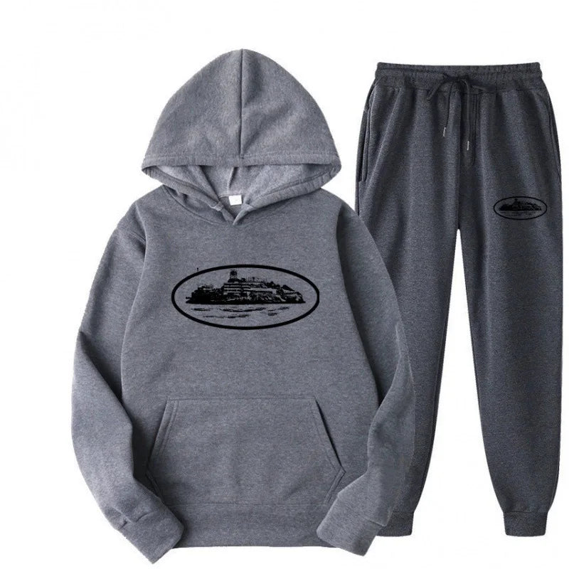 NICE Loose Unisex Fleece-lined Printed Sweatshirt Hoodie Set Devil Prisoner Pattern Eco-Friendly Soft Comfortable Casual Wear