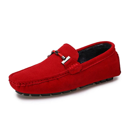 Mocassini da uomo, scarpe casual slip-on, mocassini da uomo in pelliccia, scarpe invernali calde da uomo, mocassini in vera pelle scamosciata di vacchetta, scarpe basse di lusso
