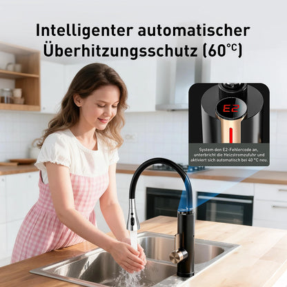 Lovelink faucet with instantaneous water heater with 360 ° flexible hose and color adaptive LED temperature display (black)