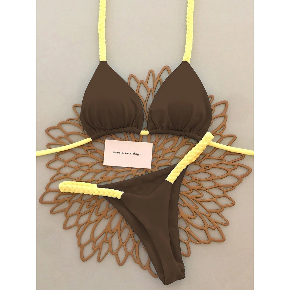 Micro bikini 2025, costumi da bagno push-up da donna, costumi da bagno sexy, bikini brasiliano, perizoma, bikini tinta unita, abbigliamento estivo da spiaggia.