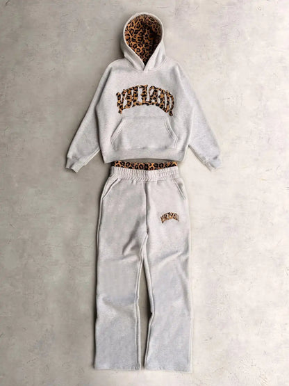 2025 New Tracksuit Men Clothing Y2K Vintage Embroidered Leopard Print Street Casual Hoodie Trendy Double Waist Unisex Sweatpants