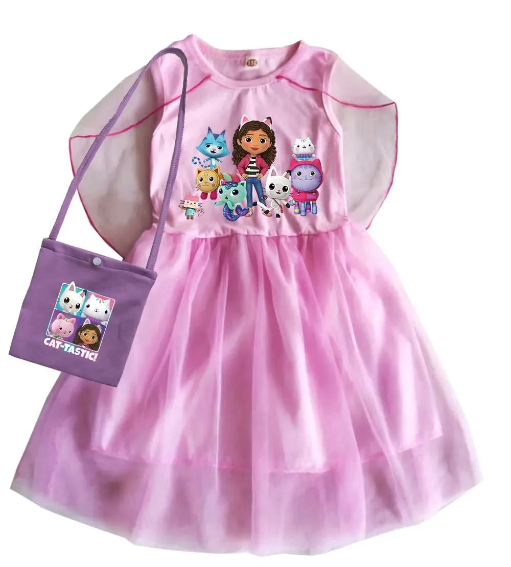 Mochila Gabby's Dollhouse Dress Bambini Gabbys Chat Vestiti Ragazze Manica corta Abiti casual Bambini Matrimonio Principessa Abiti