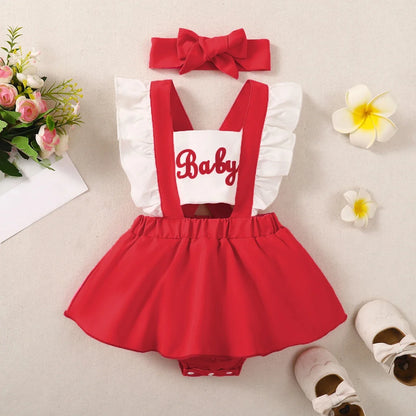 Prowow Abbigliamento per neonate Abito estivo con body senza schienale, stampa con lettere e patchwork per neonate e bambine