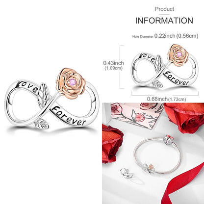 Anello romantico in argento sterling 925 con rosa, ideale per coppie, perfetto come proposta di matrimonio o per San Valentino. Ciondoli e perline adatti a collane e bracciali, perfetti per creare gioielli fai da te e regali.
