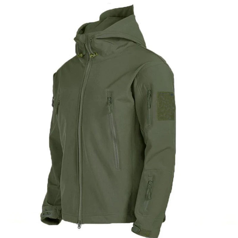 Completo da trekking impermeabile da uomo, giacca militare Sharkskin, cappotto da campeggio, pantaloni tattici, pantaloni caldi in pile da pesca, inverno