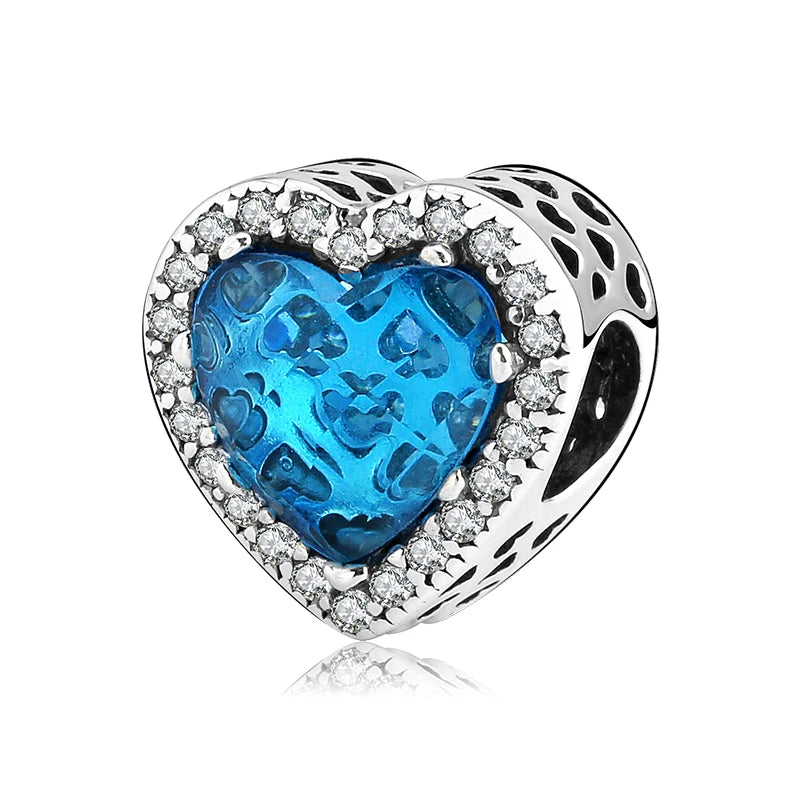 100% autentico argento sterling 925, cuore rosa, perline di zirconi trasparenti, compatibile con i charm europei originali, braccialetti e creazione di gioielli