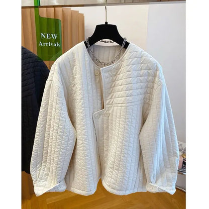 Crew neck light cotton clothes women's autumn and winter 2025 new casual irregular placket padded jacket top