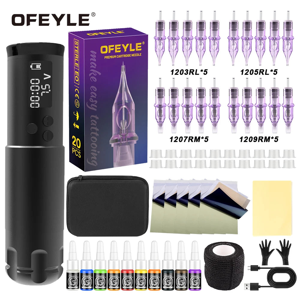 Kit completo per tatuaggi, macchinetta per tatuaggi wireless con corsa regolabile da 2,7 a 4,5 mm, penna per tatuaggi e cartucce miste per tatuatori.