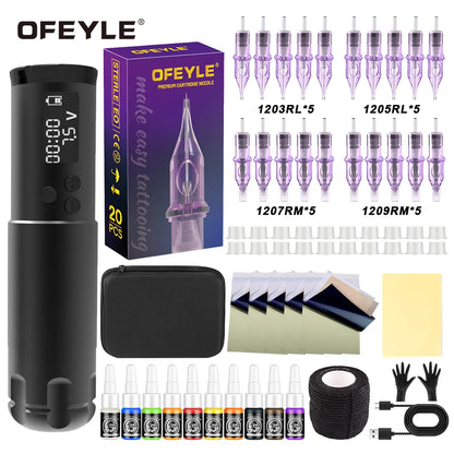 Kit completo per tatuaggi, macchinetta per tatuaggi wireless con corsa regolabile da 2,7 a 4,5 mm, penna per tatuaggi e cartucce miste per tatuatori.