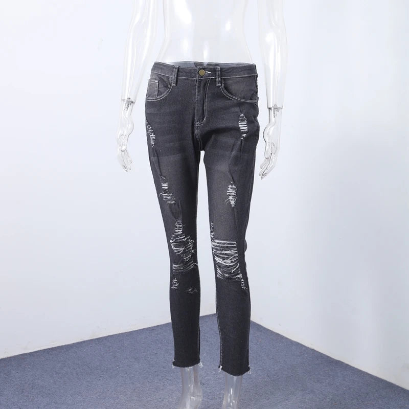 Jeans da donna strappati, aderenti, a vita bassa, skinny, con cerniera e tasche, pantaloni in denim blu da donna, modello Y2K 2026, estivi, con buchi e cropped.