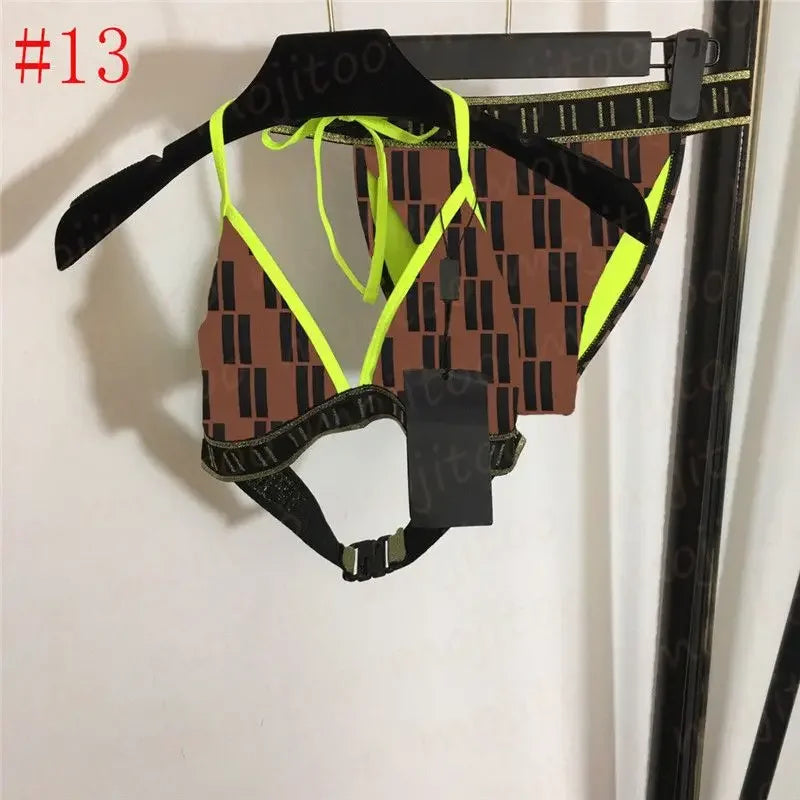 The 2025 high-waisted bikini letter print swimsuit is the latest V-neck swimsuit for women in summer