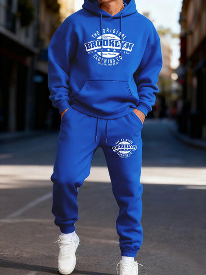 The Original Brooklyn Clothing Co Print Male Hoodie Set Fleece Autumn Two Pices Sets Casual Winter Hoody Sporty Pocket Pants