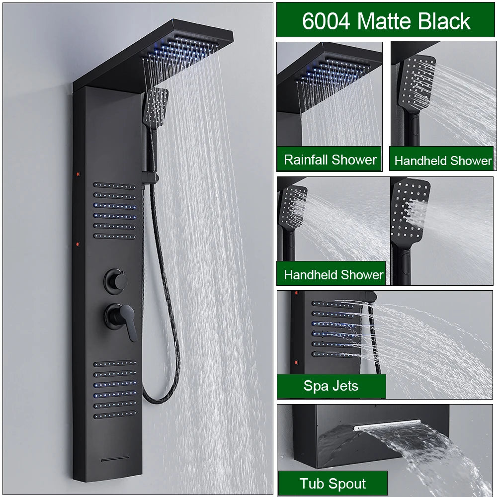 Onyzpily LED Light Shower Faucet Bathroom Waterfall Rain Shower Faucet In Wall Shower System with Spa Massage Sprayer and Bidet