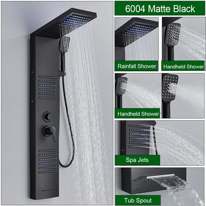 Onyzpily LED Light Shower Faucet Bathroom Waterfall Rain Shower Faucet In Wall Shower System with Spa Massage Sprayer and Bidet
