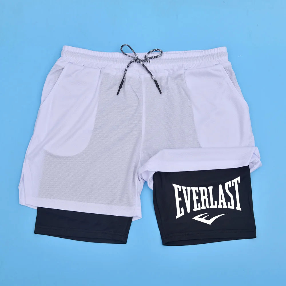 Pantaloncini da palestra a compressione da uomo EVERLAST, pantaloni sportivi stampati a doppio strato ad asciugatura rapida, pantaloncini casual da basket per allenamento muscolare.