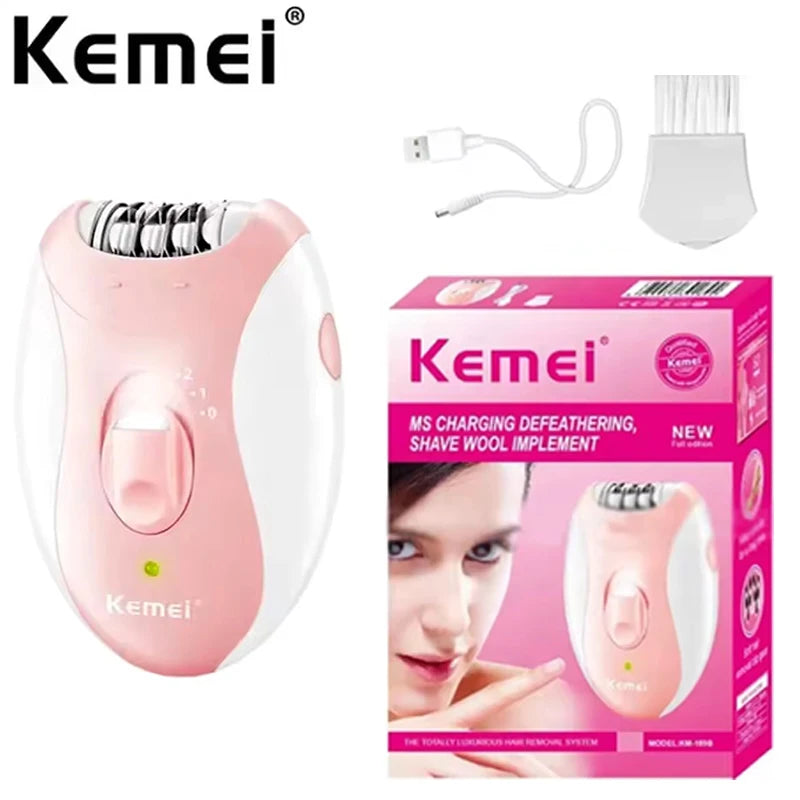 Kemei Women Epilator Electric Hair Removal Facial Body Lady Bikini Legs Arms Armpit Hair Remover Underarms Rechargeable