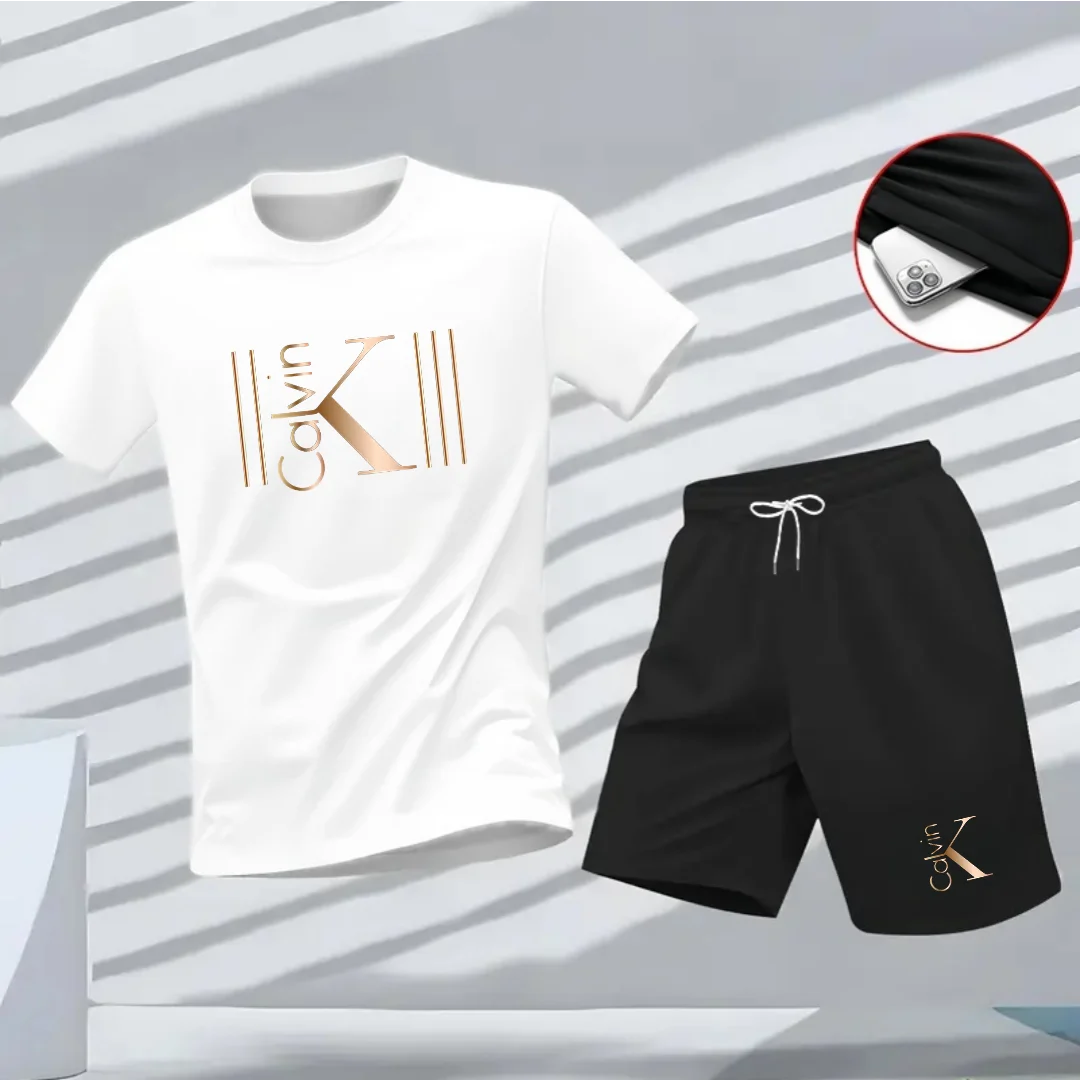 Nuovo completo sportivo estivo da uomo, composto da t-shirt a maniche corte e pantaloncini, traspirante e ad asciugatura rapida, ideale per il tempo libero.