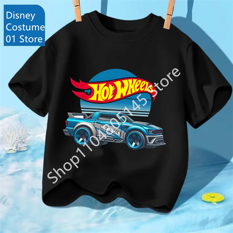 Maglietta per ragazzi, abbigliamento per bambini, magliette con stampa di auto Hot Wheels Race, top grafici, maglietta gialla per bambini, taglie da 8 a 12 anni.