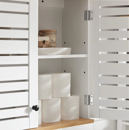 SoBuy BZR42-W Armadio pensile con ante a persiana, mobile a muro, armadio pensile, armadio da cucina, armadietto per medicinali, mobili da bagno