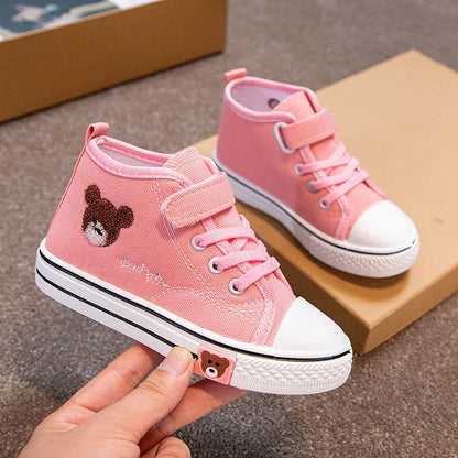 Scarpe da ginnastica alte in tela per bambini e bambine, scarpe casual traspiranti per bambini e bambine, scarpe con suola morbida per studenti e bambini.