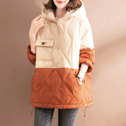 2021 Women's Autumn and Winter New Lightweight Jacket Casual Loose Hooded Pullover Warm Puffer Jacket Women's Clothing   J15478