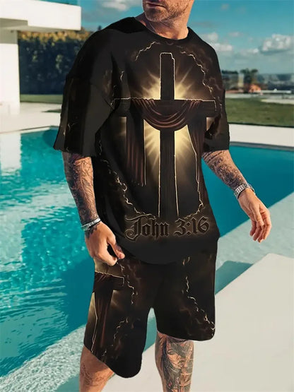 T-shirt casual a maniche corte per vacanze, pantaloncini da strada per esterni, set di pantaloncini estivi da uomo a maniche corte, set da uomo con stampa teschio, modello alla moda